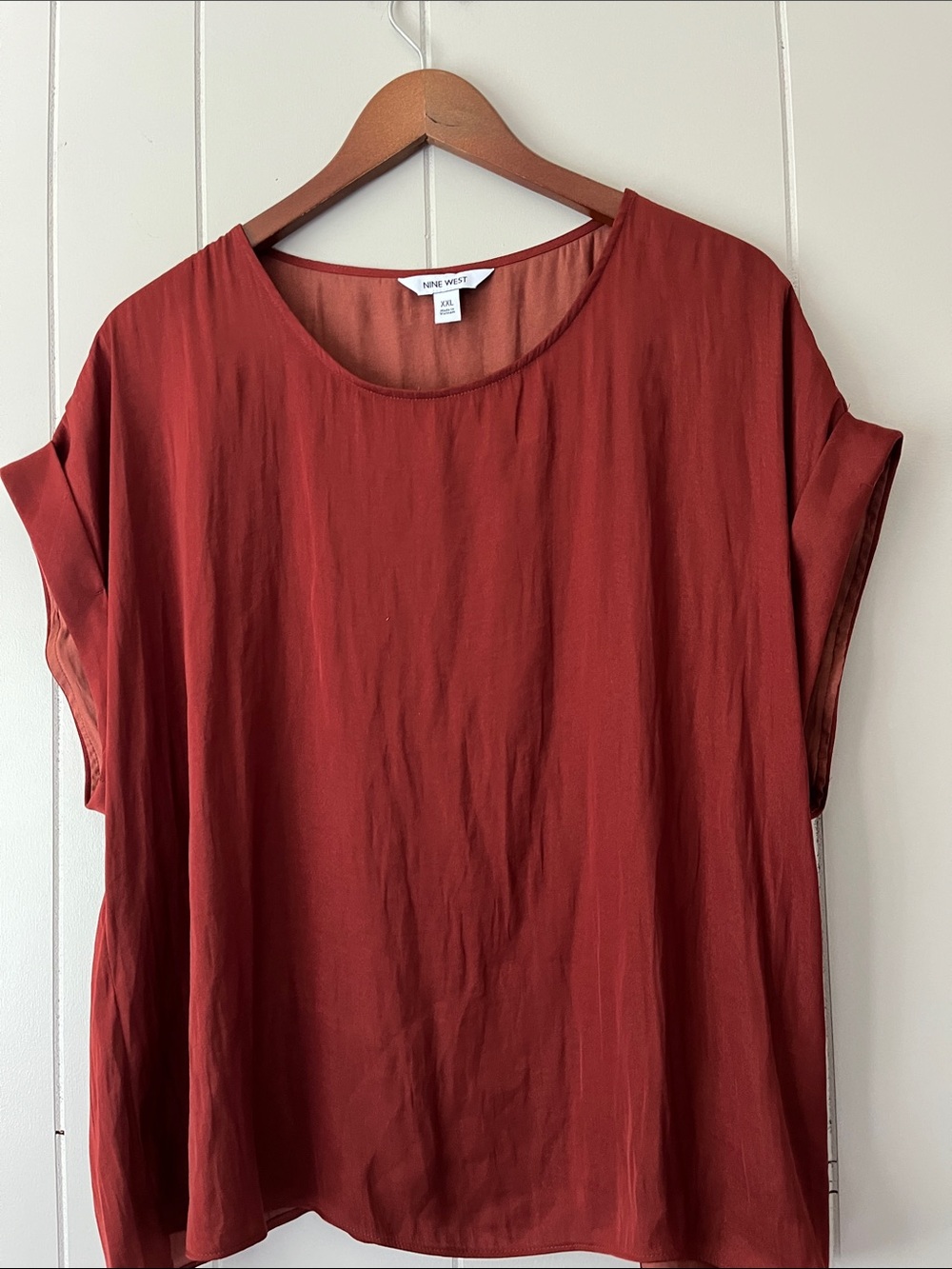 Nine West Brick Red Short Sleeve Tunic Top